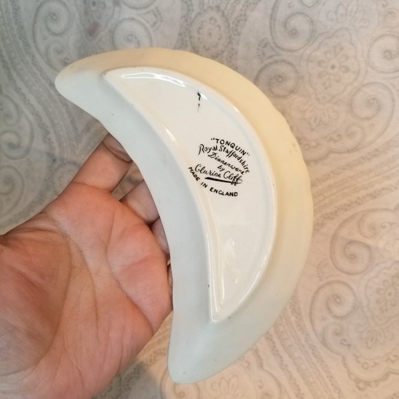 Vintage Royal Staffordshire "Tonquin" Black Cream Crescent Shaped Plate England - Picture 4 of 8